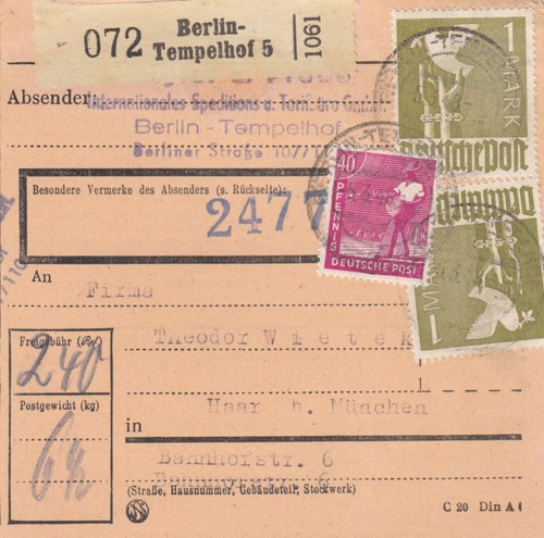 Paketkarte 1948