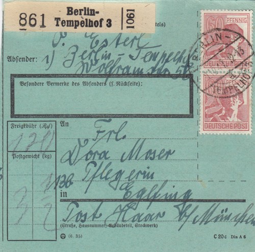 Paketkarte 1947