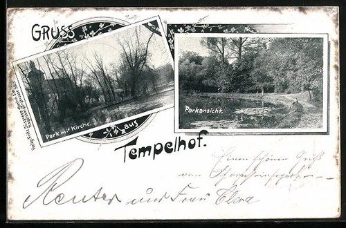 Tempelhof park mit kirche - park,